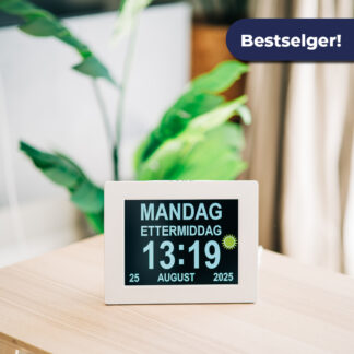 Lettleselig kalender-klokke 8" - flere språk, hvit