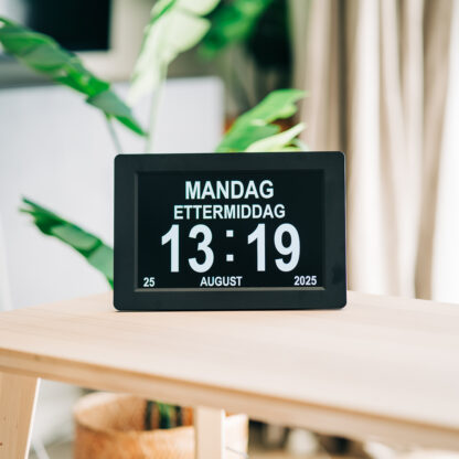Lettleselig kalender-klokke for eldre 10" – flere språk, sort - Bilde 5
