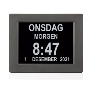 Lettleselig kalender-klokke for eldre 10" – flere språk, sort