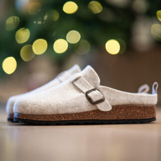 LIVIA tøfler i resirkulert filt med korksåle, grå