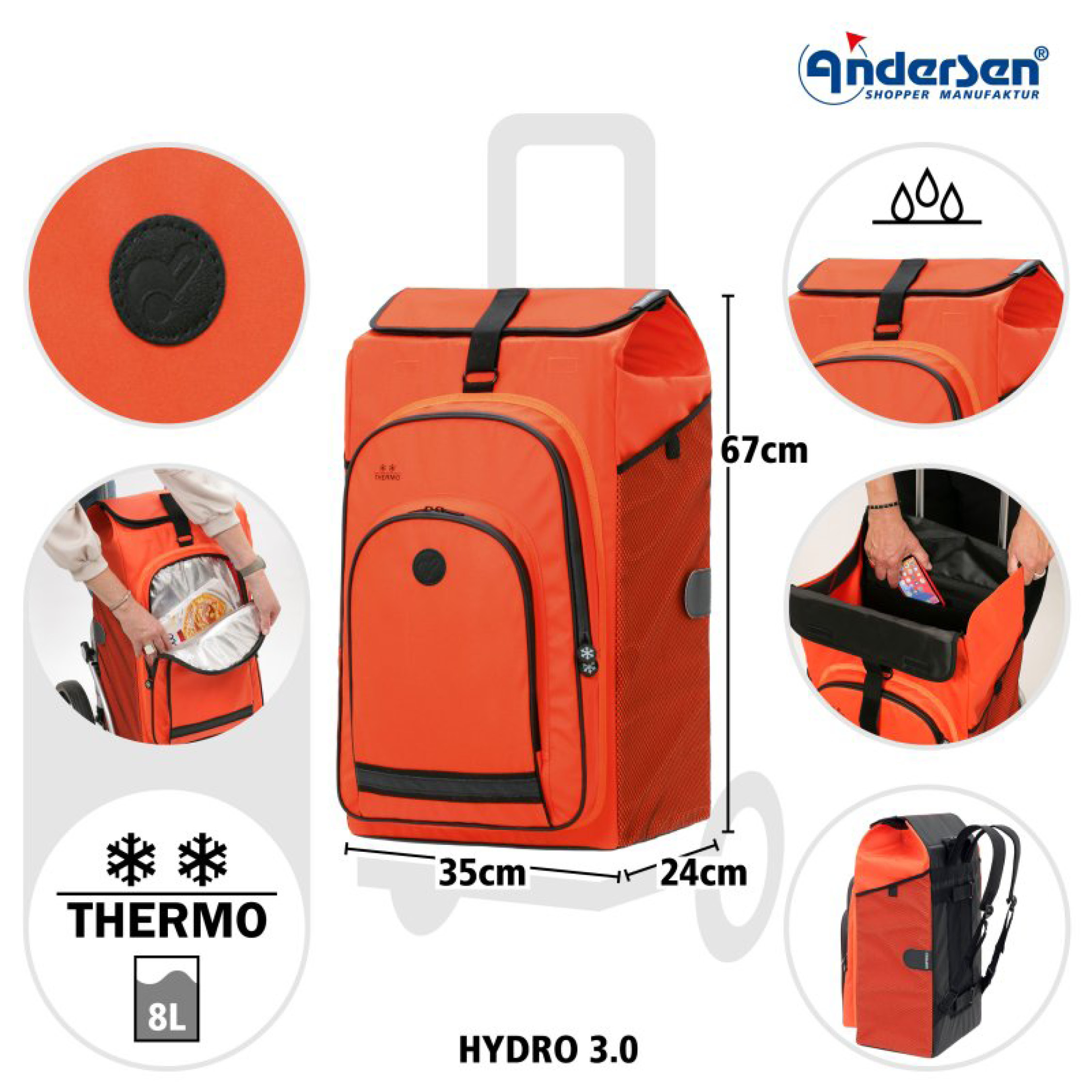 Andersen Royal Shopper Hydro 3.0 Trillebag 62L, oransje - Bilde 5