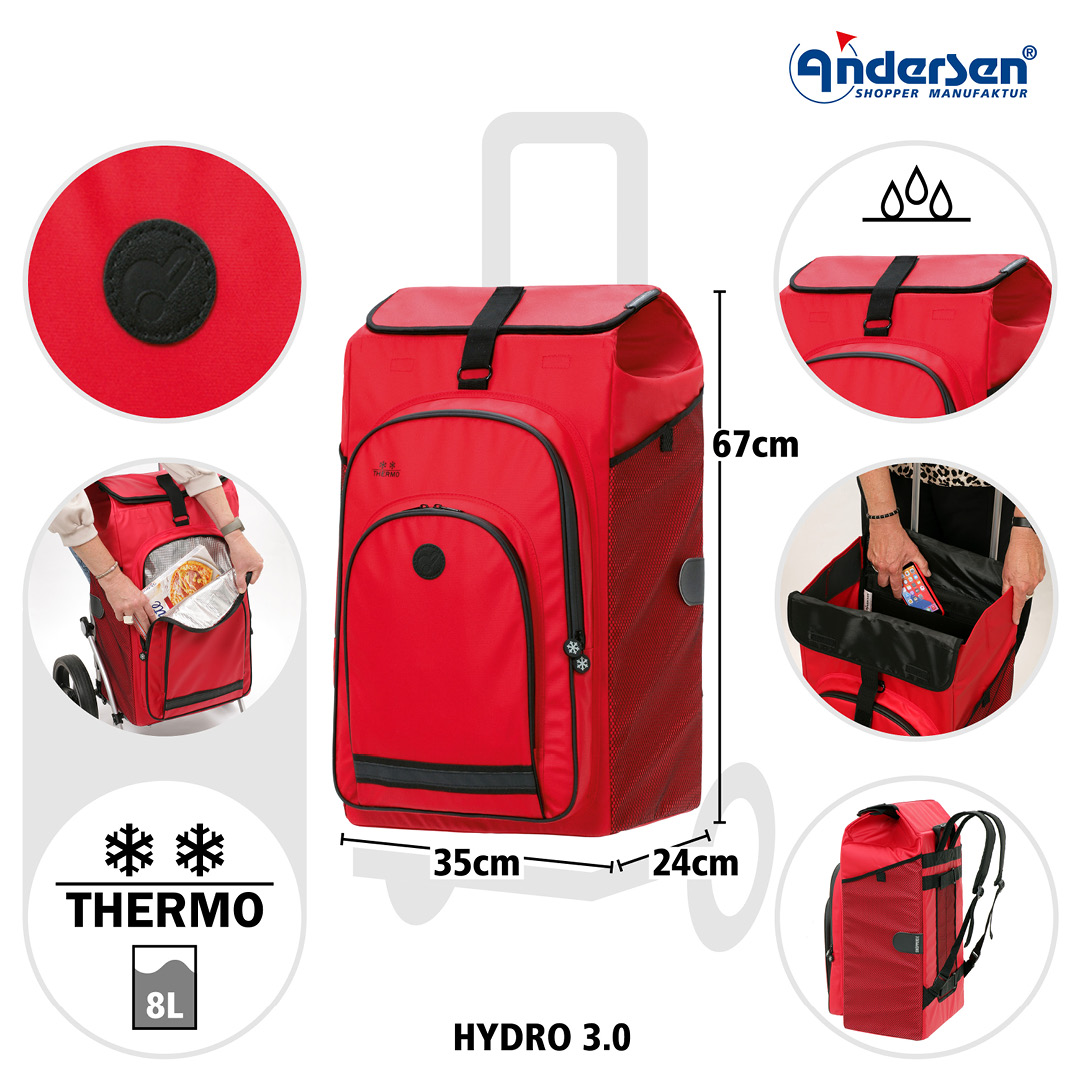 Andersen Royal Shopper Hydro 3.0 Trillebag 62L, rød - Bilde 5