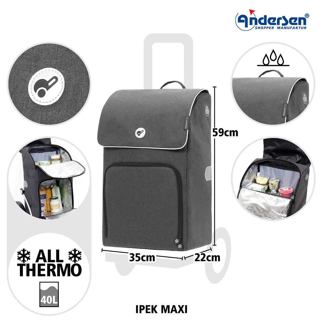 Andersen Royal Shopper Ipek Maxi Trillebag med kjølebag 40L, grå - Bilde 5